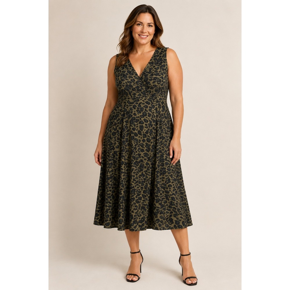 BeachLunchLounge Leopard Animal Print Faux Wrap Maxi Dress Women's XL